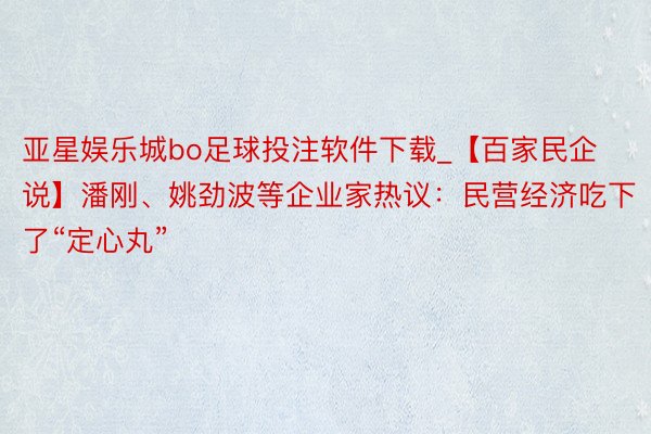 亚星娱乐城bo足球投注软件下载_【百家民企说】潘刚、姚劲波等企业家热议：民营经济吃下了“定心丸”