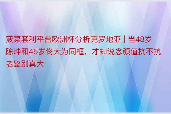 菠菜套利平台欧洲杯分析克罗地亚 | 当48岁陈坤和45岁佟大为同框，才知说念颜值抗不抗老鉴别真大